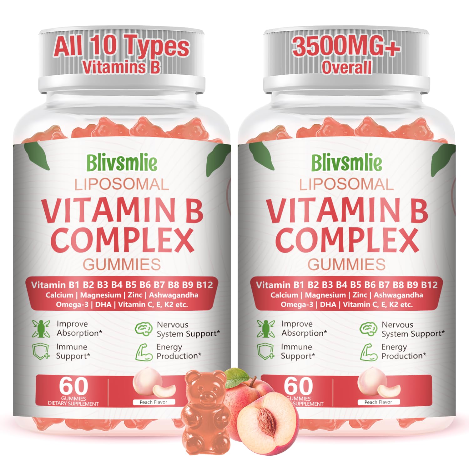 2 Συσκευασία 33-σε-1 Liposomal Vitamin B Complex Gummies -B1, B2, B3, B4, B5, B6, B7, B8, B9,B12 