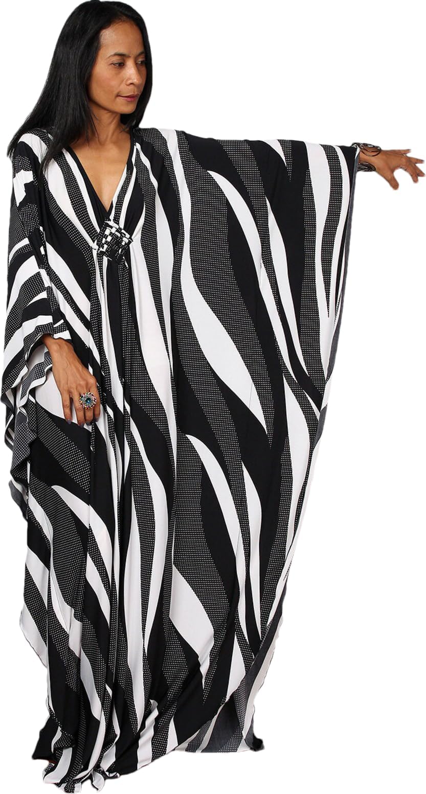 Turkish Silk Caftans - Wrinkle Resistant Ethnic & Floral Print Over-Sized Kaftans for Women - Lounge Wear 8693