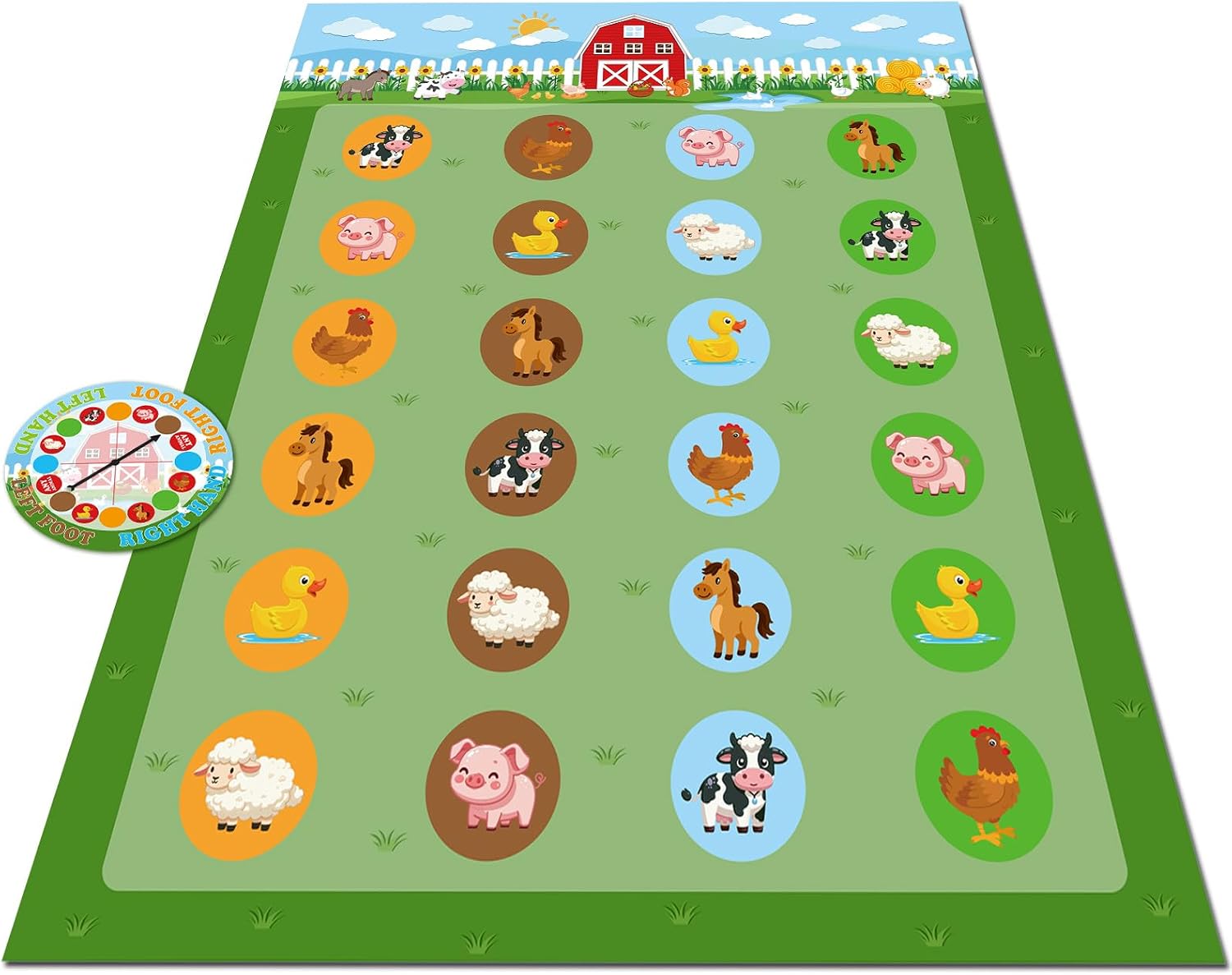 Capoda 2 Pcs Farm Animals Themed Party Game Farm Animals Twist Pose Mat with Spinner Barnyard Poses Floor Mat Spinner for Birthday Party