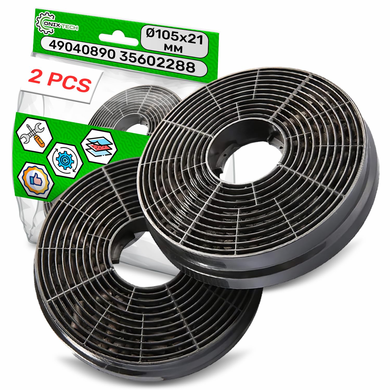 VIOKS Set di 4 filtri a carbone per cappa aspirante di ricambio per Respekta MIZ0058 MIZ 0058 PKM CF130 Candy 49040890 35602288 49040117 352C66 – Filtro rotondo per cappa aspirante a carbone attivo
