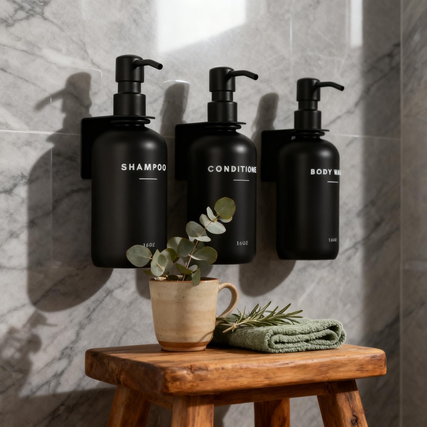 Set of 3 Shampoo and Conditioner Dispenser, 16oz Wall Mounted Shower Dispenser Stainless Steel Support, Easy to Replenish Stainless Steel Pump Head Durable Shower Soap Dispenser and Shampoo Dispenser - Image 6