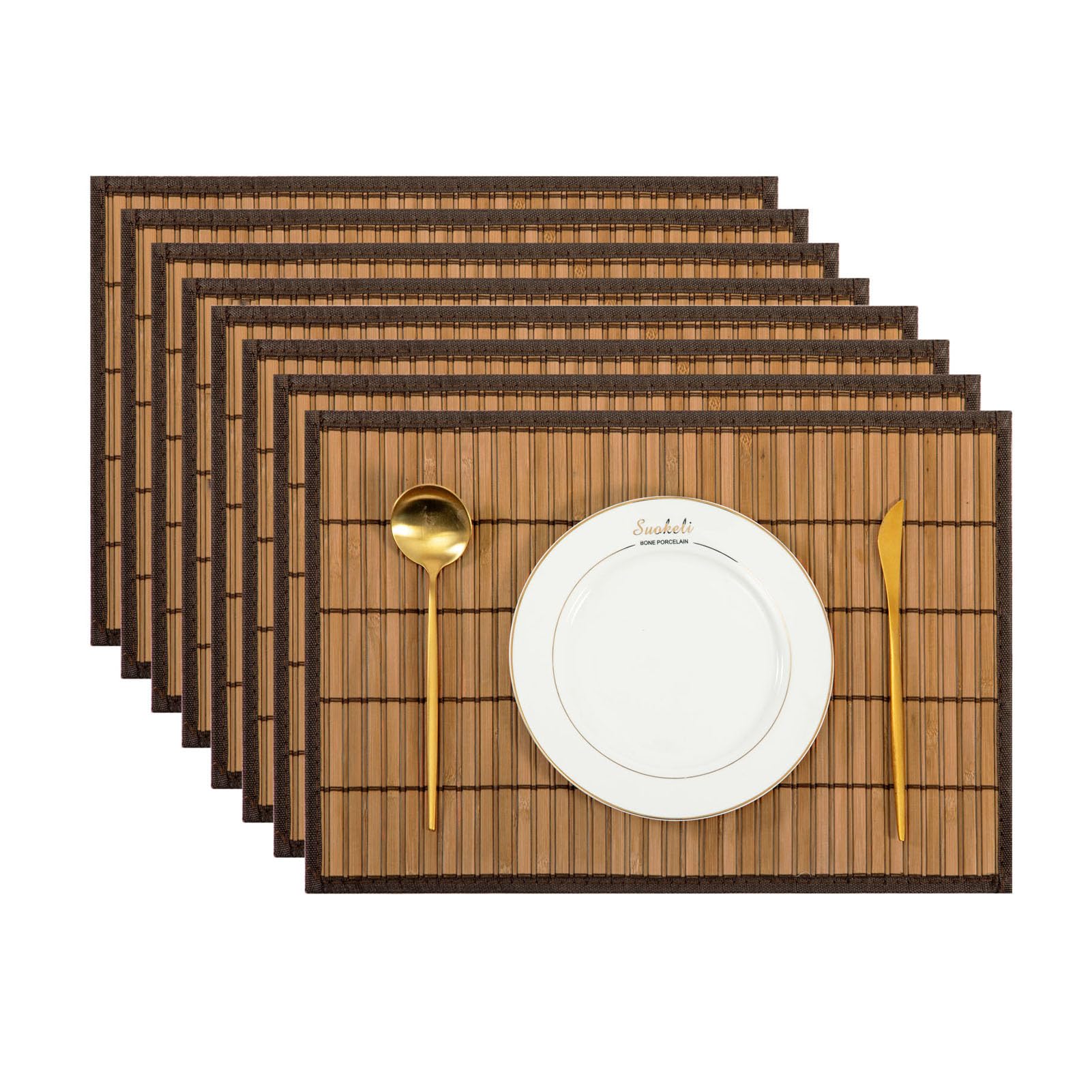 Tischsets Abwaschbare Tischset Bambus Platzset rutschfest, Schmutzabweisend, Wärmeisolierende Tischsets Korrosionsbeständig Platzsets für den Küchentisch 8er-Set (Braun)