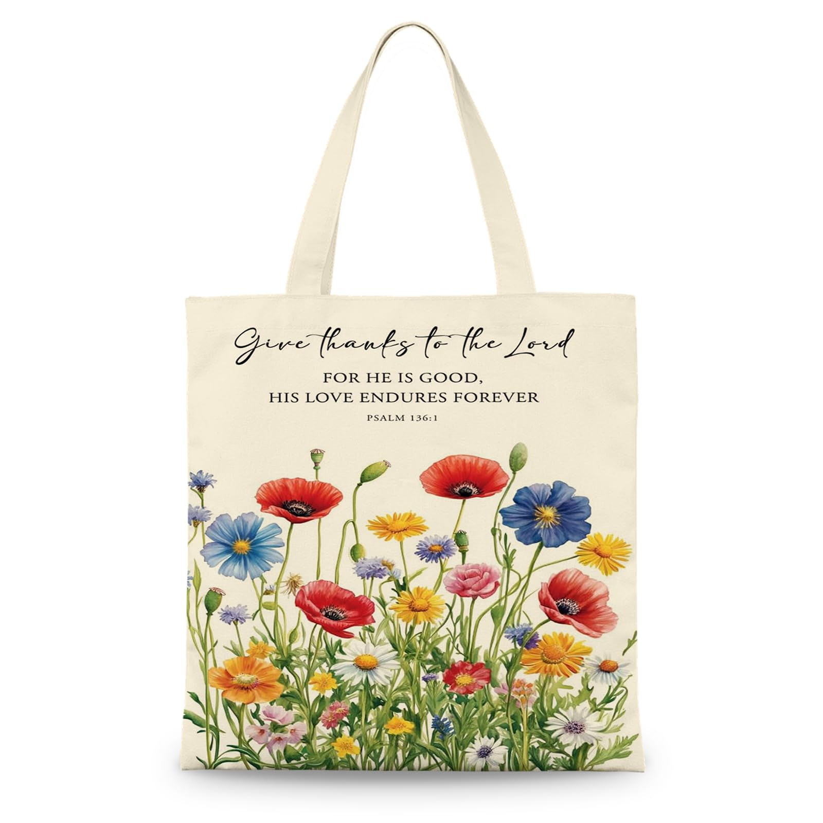 Pralen Christian Tote Bag for Women, Floral Bible Verse Canvas Bag with Zipper Pocket, Reusable Shopping Handbag, Religious Gift for Her, Church, Birthday, Christmas