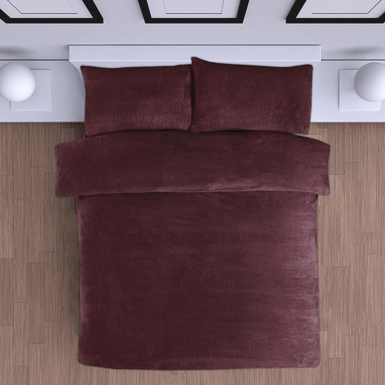 Teddy Fleece Duvet Cover With Pillowcase, 2Pcs Thermal Bedset Warm & Cosy Fluffy Fleece Teddy Bear Bedding Set (Aubergine, Double)