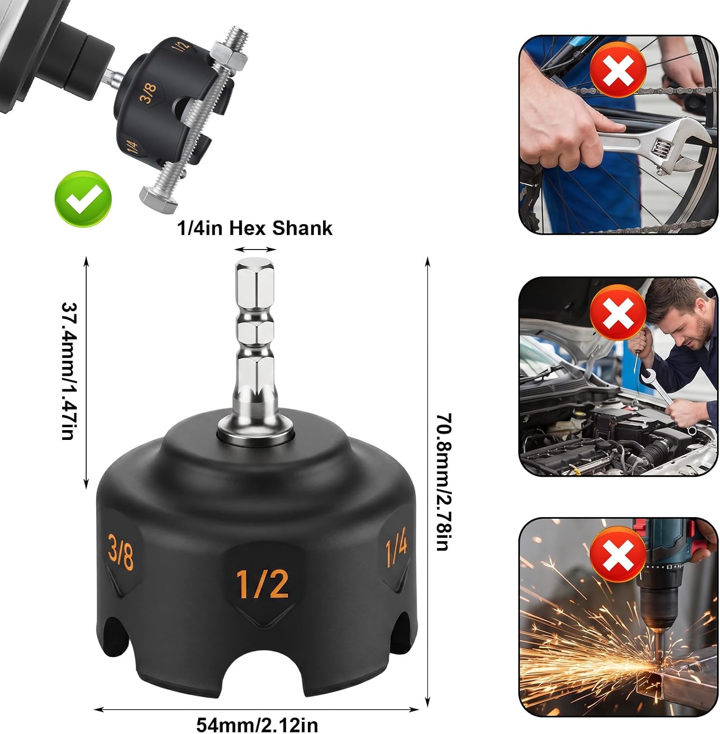 Nut Runner for Fast Nut and Bolt Removal, All thread Nuts Driver Nuts Remover Bolt Extractor Tool Threaded Rod Nut-Runner Nut-Running Tool for 1/4", 3/8", 1/2" Threaded Rods