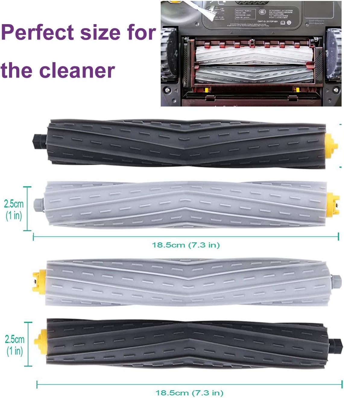 Rubber Roller Brushes,Replacement Parts for irobot Roomba 800 & 900 Series, Roomba 800 850 860 861 866 870 880 890 900 980 985 Vacuum,Roomba Accessories 2 Sets of Debris Extractor