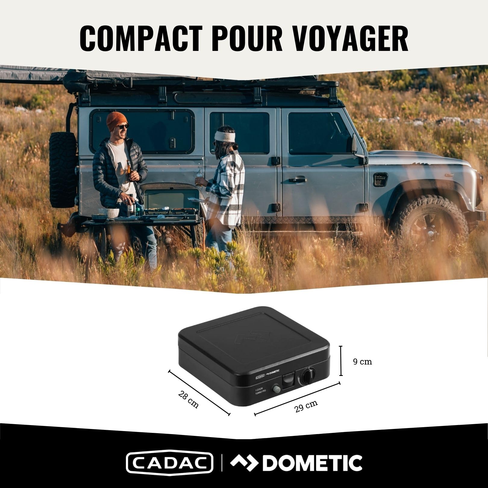 CADAC - 1 Cook Turbo FFD Flat Plate - barbecue - Barbecues portables - Surface de cuisson en acier inoxydable - Incl. Housse de protection - Camping - Les incontournables du barbecue - Noir