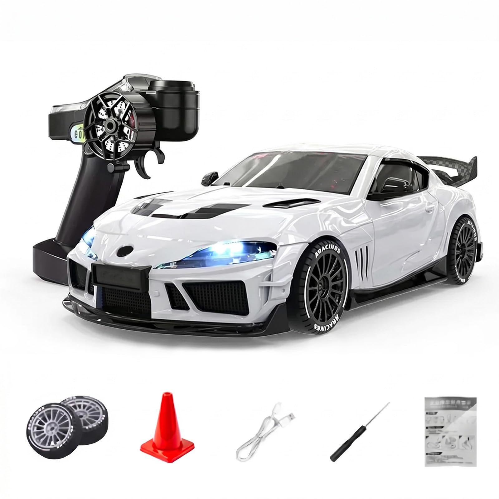 NULA RC Drift Auto 1:43 mit Gyro-Stabilisierung & LED-Licht, SP4301 Mini-Rennwagen mit 2,4-GHz-Fernsteuerung, vollproportionaler Steuerung und LED-Lichtmodi für Erwachsene
