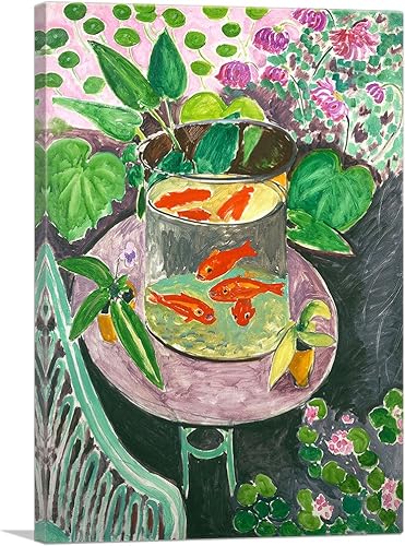 ARTCANVAS Goldfish 1911 - Póster de pintura enmarcada estirada de Henri Matisse, decoración de pared giclée, 26 x 18 pulgadas (0.75 pulgadas de
