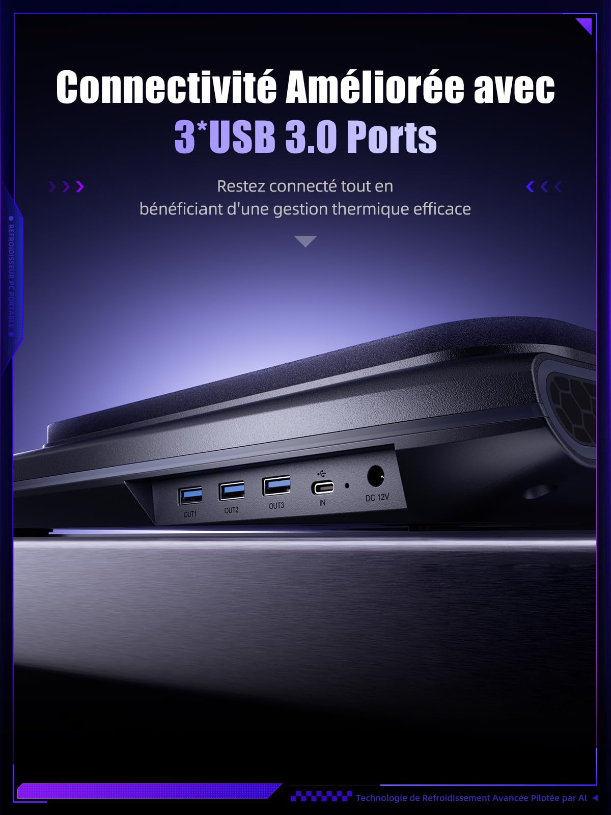 llano V12 Ultra Refroidisseur d'Ordinateur Portable 5,5 Pouces 3 Ports USB 3.0 15,6-19 Pouces