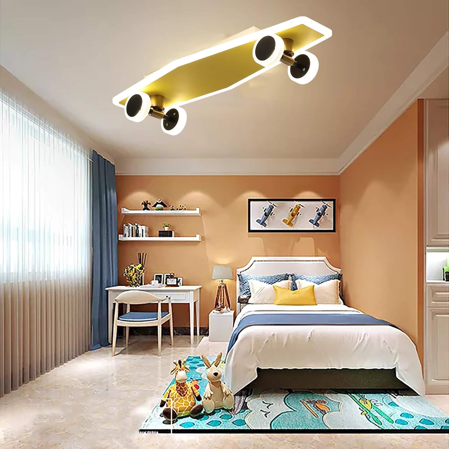 Popular LED Ceiling Light 32W 2240Lm Creative Skateboard Ceiling Lamp 6000K Boy Girl Bedroom Metal Ceiling Lighting for Kids Room Playroom Hallway Garage ,A Best LED Ceiling Light 32W 2240Lm Creative Skateboard Ceiling Lamp 6000K Boy Girl Bedroom Metal Ceiling Lighting for Kids Room Playroom Hallway Garage ,A