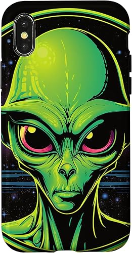 Vista 7 de iPhone 15 Pro Max Cute Green Alien Head UFO Space Face Alien Case