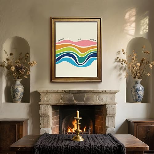 Miniatura 7 de Arte de pared con texto en inglés "Progress Is Not Lineal" (El progreso no es lineal) con cita motivacional vintage, póster con cita motivacional