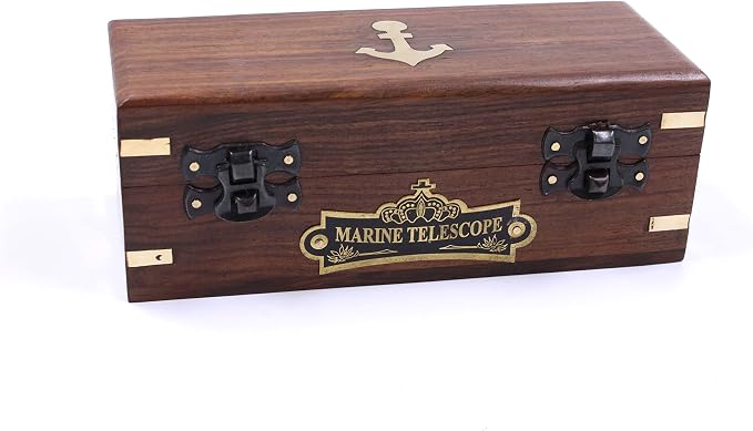 Telescopio náutico de latón hecho a mano con caja de madera miniatura 8