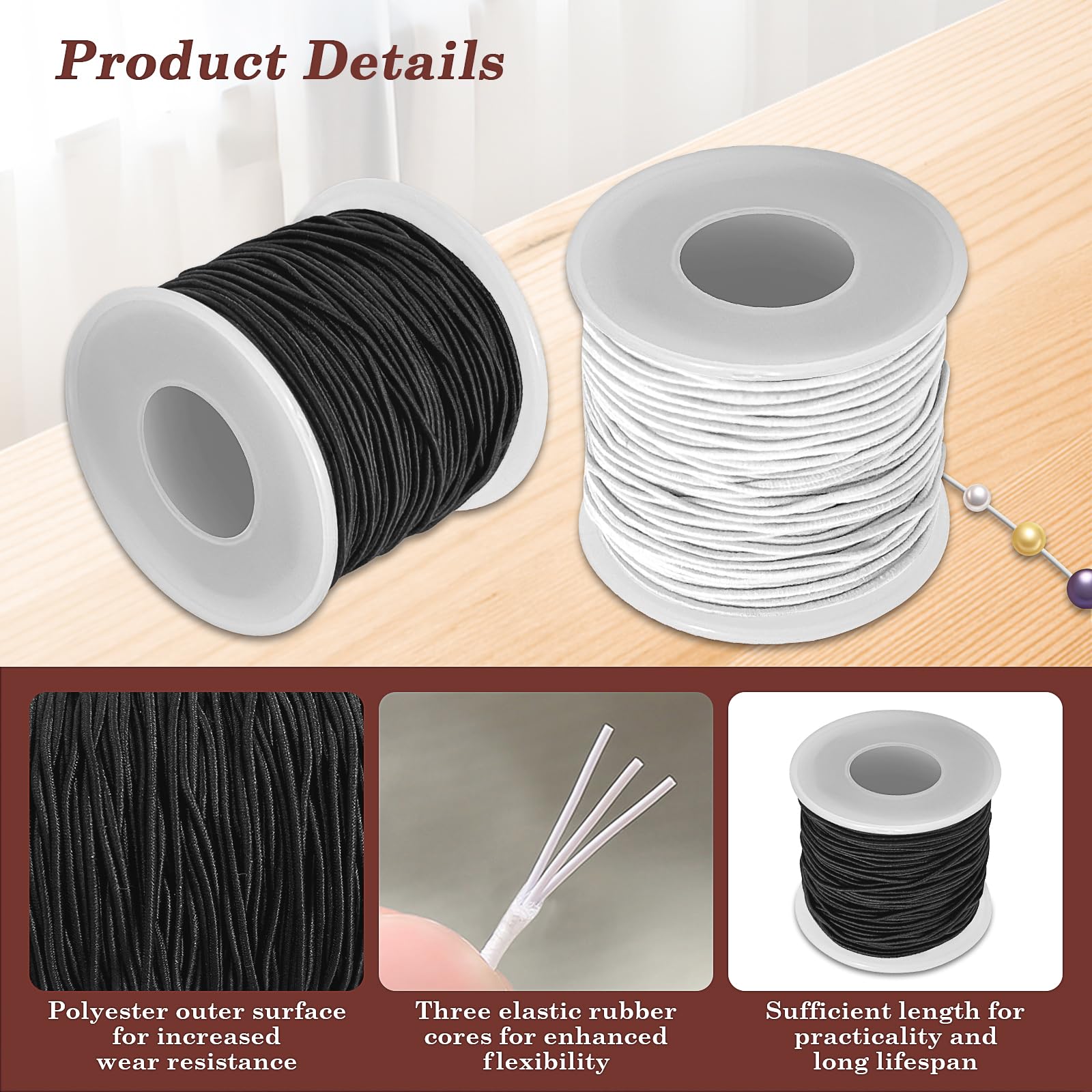 Wit elastiek nylon koord 0.6mm 3meter - Kralenwinkel Albertien