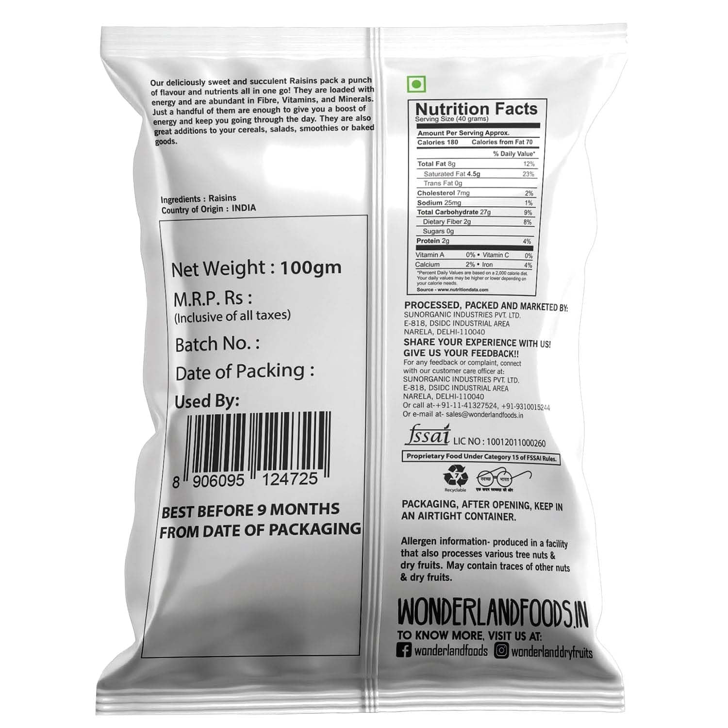 Wonderland Foods 800g (100g X 8) Dry Fruits Combo Pack of 8 | Jumbo Pistachios, NP Almond, W320 Cashew, Black & Golden Raisins, Anjeer, Walnut Kernel, Dried Apricot 100g Each