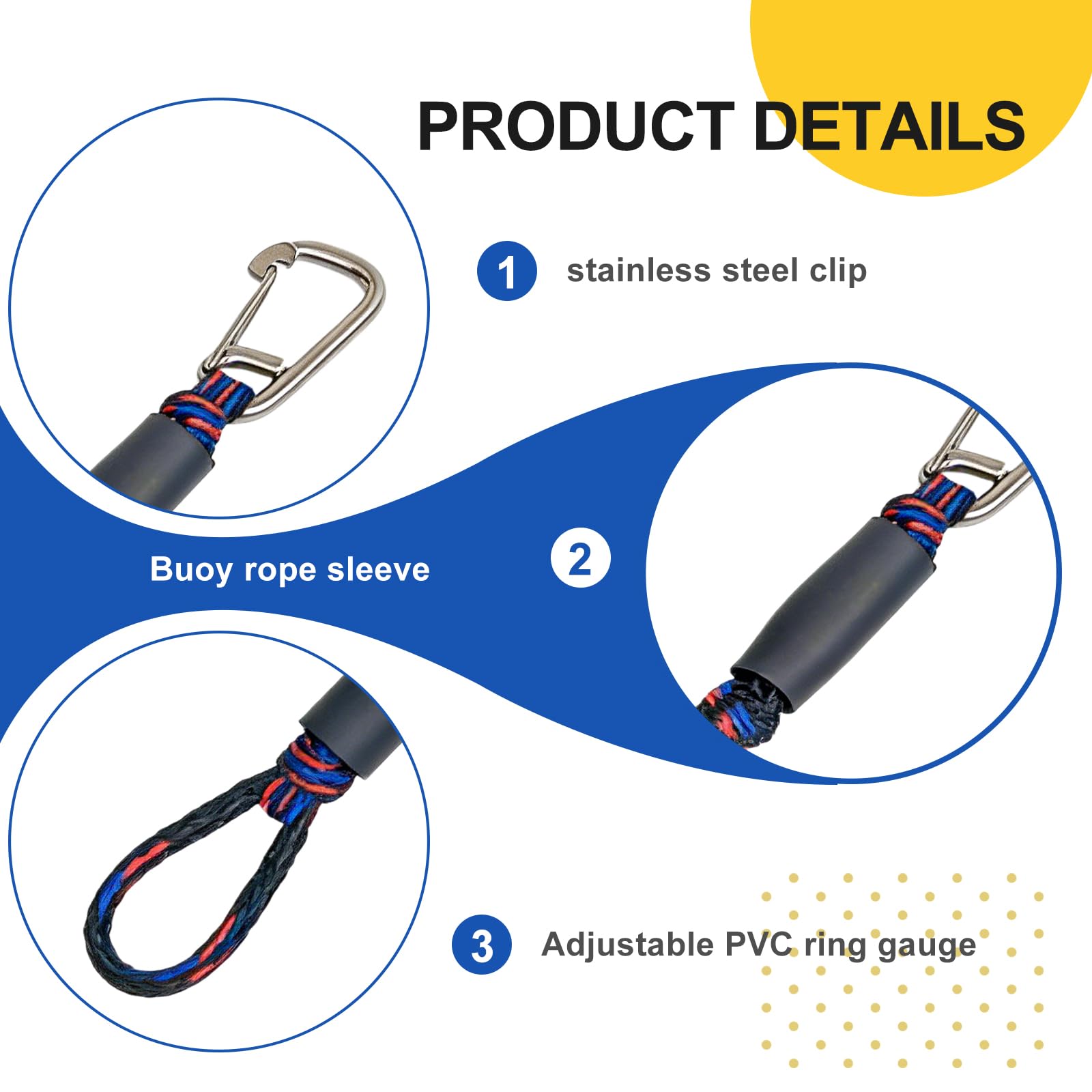 2 pezzi di cima da ormeggio Bungee Dock, 1,2–1,68 m, con moschettone in acciaio inossidabile 316, doppiamente intrecciata, per kayak, barche, marine, ponti galleggianti, veicoli acquatici