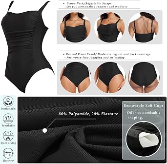 Women's Swimming Costumes Ruched Tummy Control One Piece Swimsuit