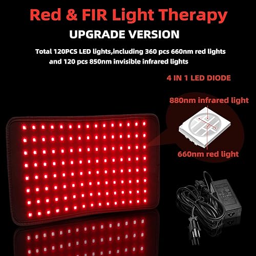 Miniatura 9 de UTK Almohadilla de terapia de luz roja para alivio del dolor corporal, LED 660 y 850 nm, cinturón de terapia profunda con función de temporizador