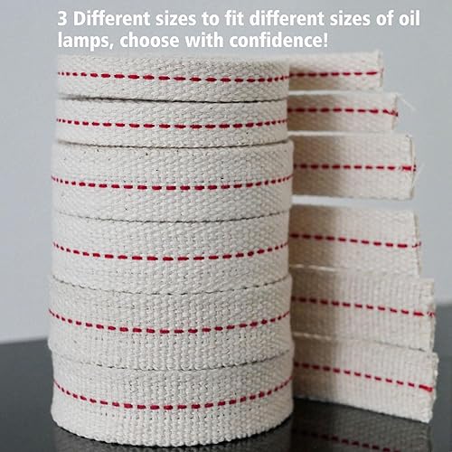 Miniatura 4 de 39 pies (6 rollos de mechas de lámpara de aceite), incluye 3 tamaños de 12 pulgadas, 34 pulgadas, 78 pulgadas, mechas de algodón plano suave para