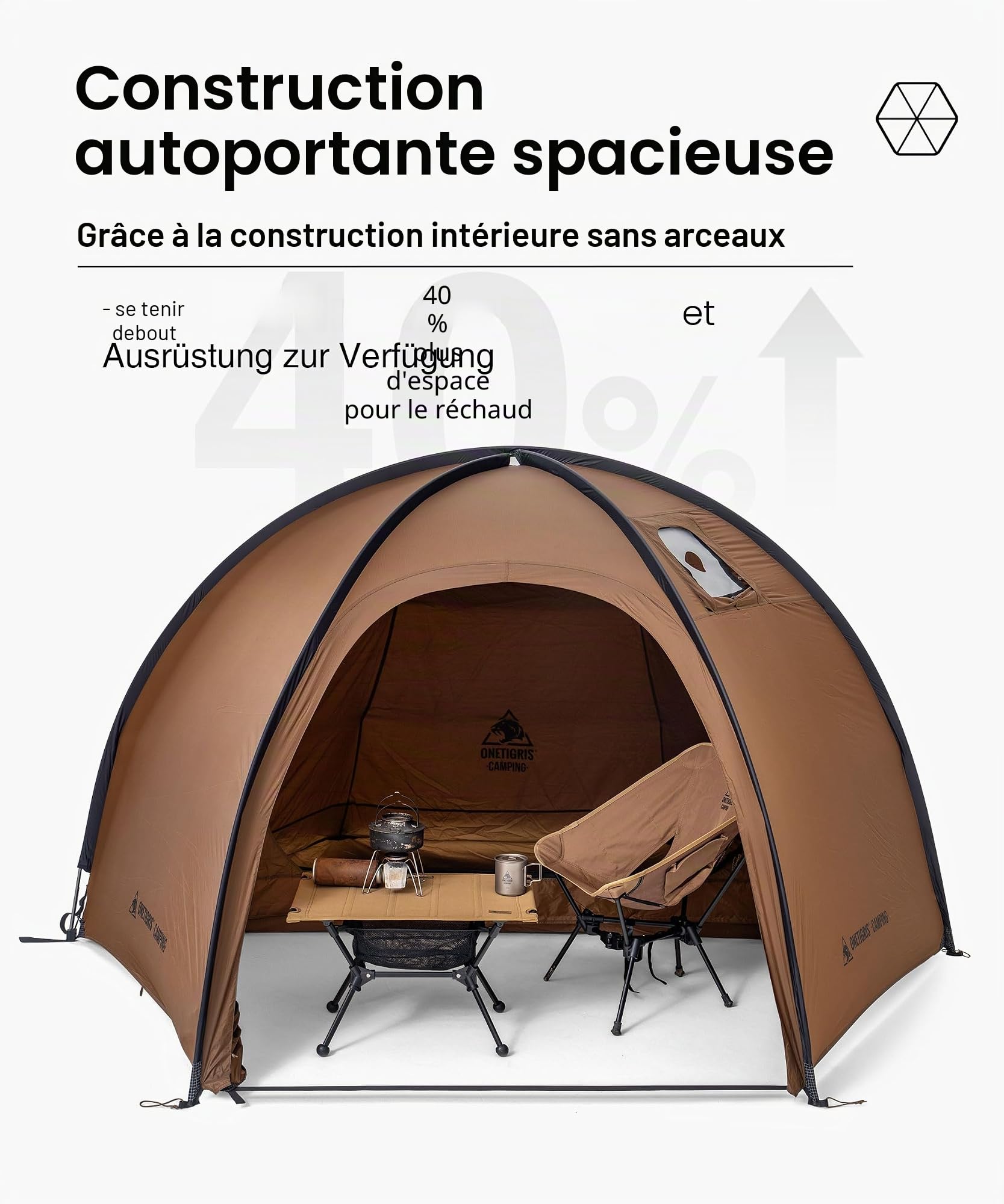 OneTigris Coco Nest Tente dôme avec ouverture pour cheminée, tente chaude avec moustiquaire intérieure pour 1 personne, tente de camping étanche 3000 mm, pour solocamping, randonnée et plein air