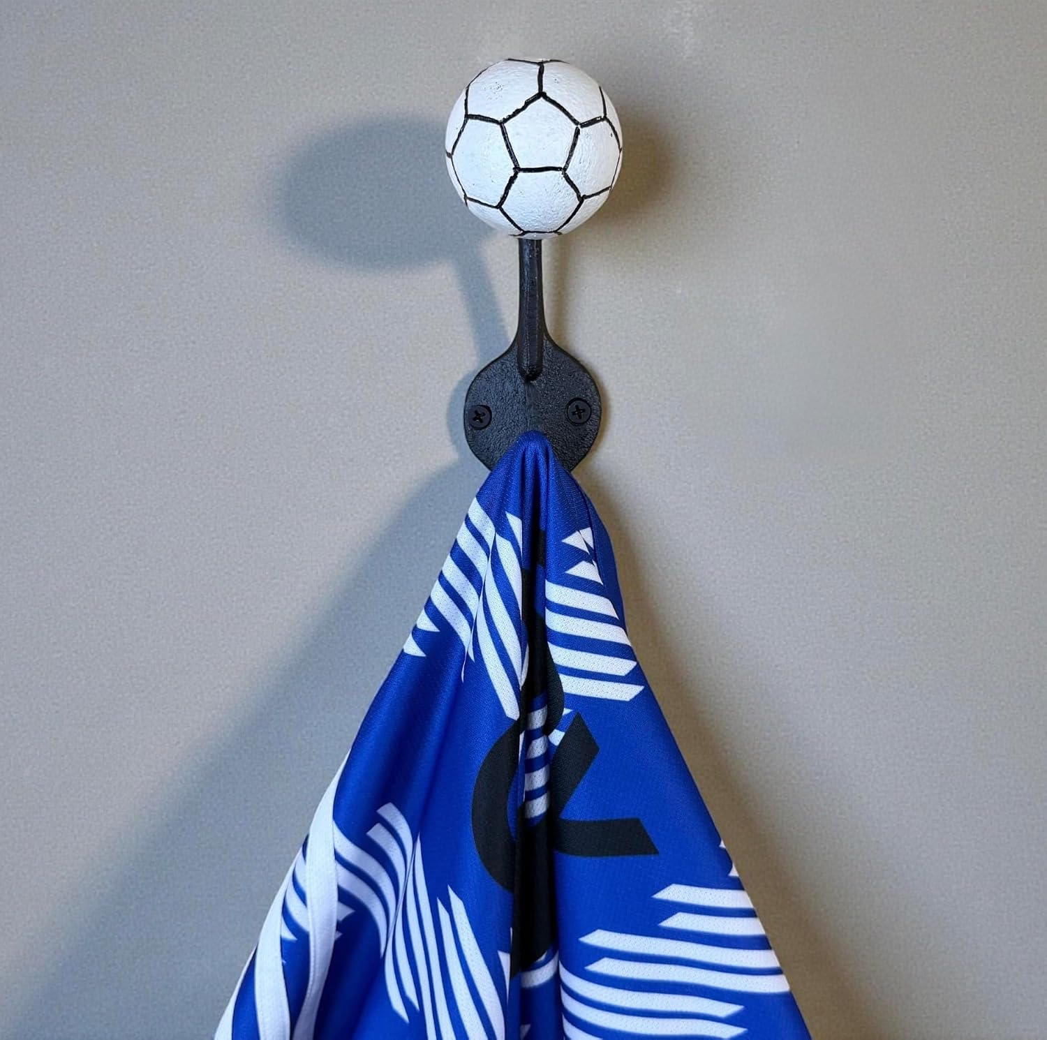 Top Brass Cast Iron Soccer Ball Wall Hooks – 2 Pack | Heavy Duty Rustic Sports Coat & Key Hooks | Soccer Décor Wall Mount for Kids Rooms, Mudrooms, Entryway & Bathrooms