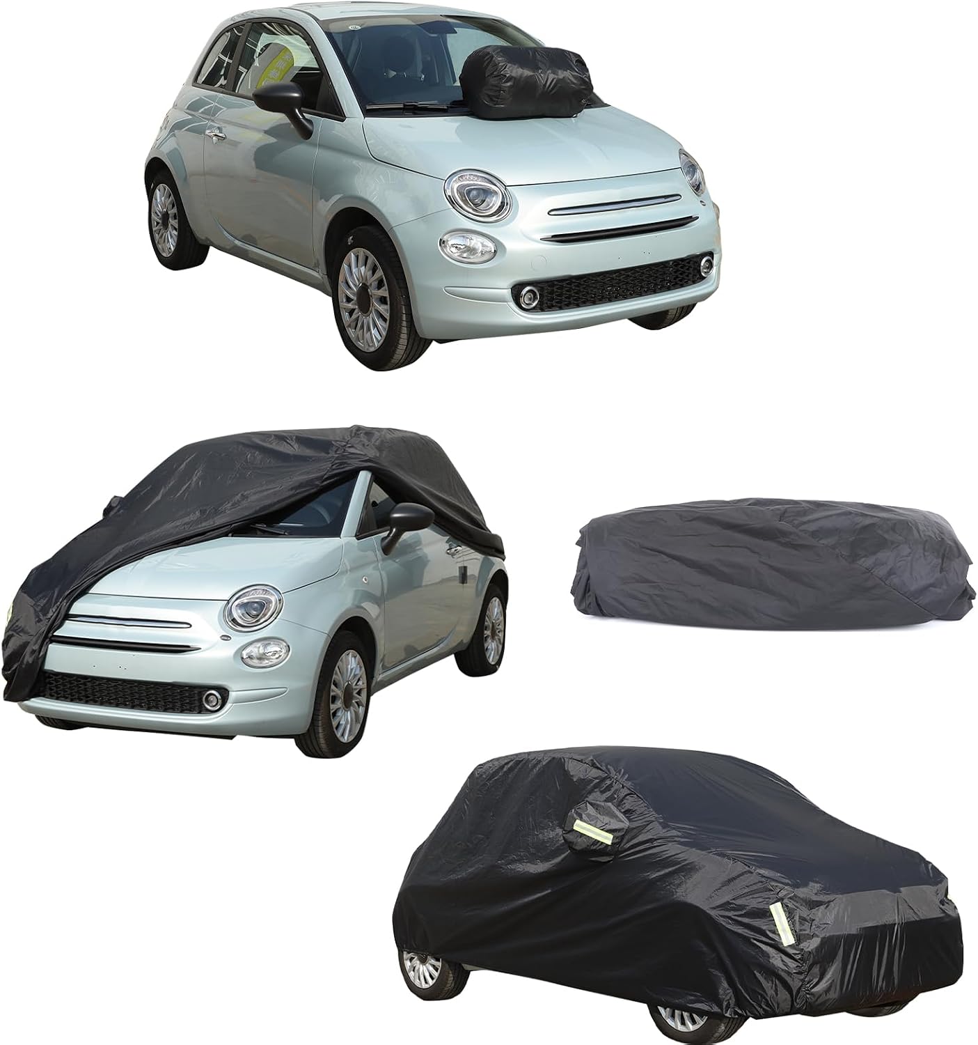 Car Cover Waterproof All Weather Compatible with Fiat 500/500 Abarth 2011-2022，Car Cover Sun Hail UV Snow Dust Protection Cover Exterior Accessories (Black)