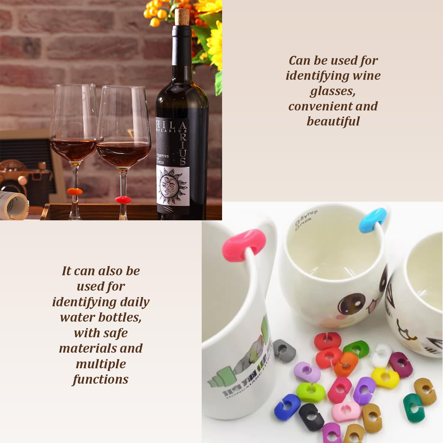 Marcadores de Copas de Silicona 24PCS, Identificador de Vasos Reutilizables para Bebidas y Vino