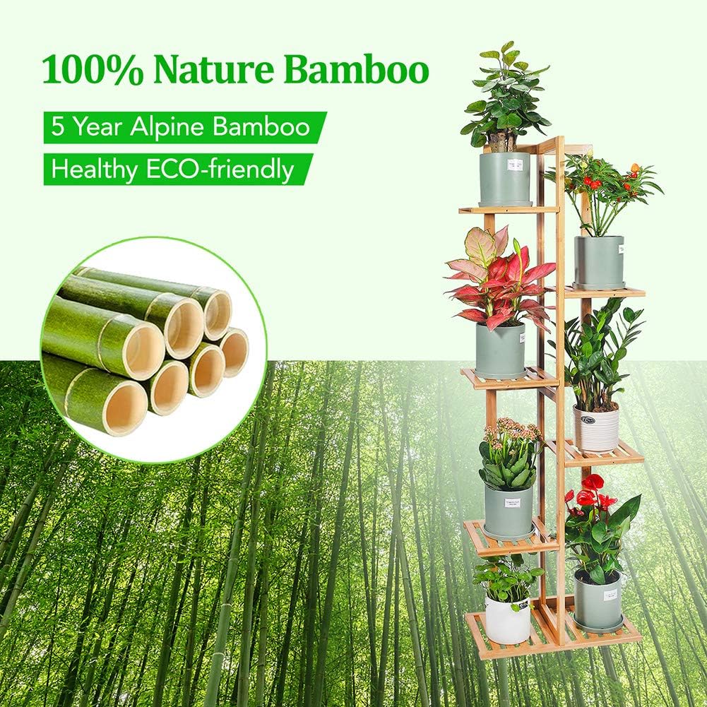 Gar-Life Bamboo Plant Stand Rack 6 Tier 7 Potted Indoor&Outdoor Multiple Stand Holder Shelf Rack Planter Display for Patio Garden, Living Room, Corner Balcony and Bedroom (7 Flowerpots) : Patio, Lawn & Garden