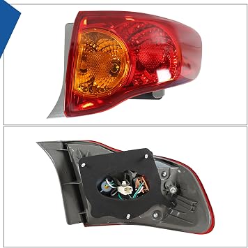 Silscvtt Passenger Side Outer Rear Brake Tail Light Assembly Replacement for Toyota Corolla 2009 2010 Red Lens Right Tail Lamp 8155002460 TO2801175