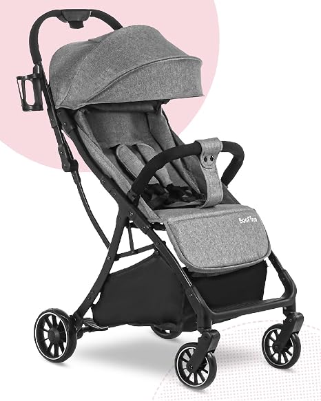 Bonfino Aero Lite Premium Baby Cruiser Stroller with 5-Point Safety Harness&Reclining Backrest,Baby Stroller for 0-3Years Foldable, Storage Basket,Swivel Wheels,Lightweight Pram for Baby/Toddler,Grey