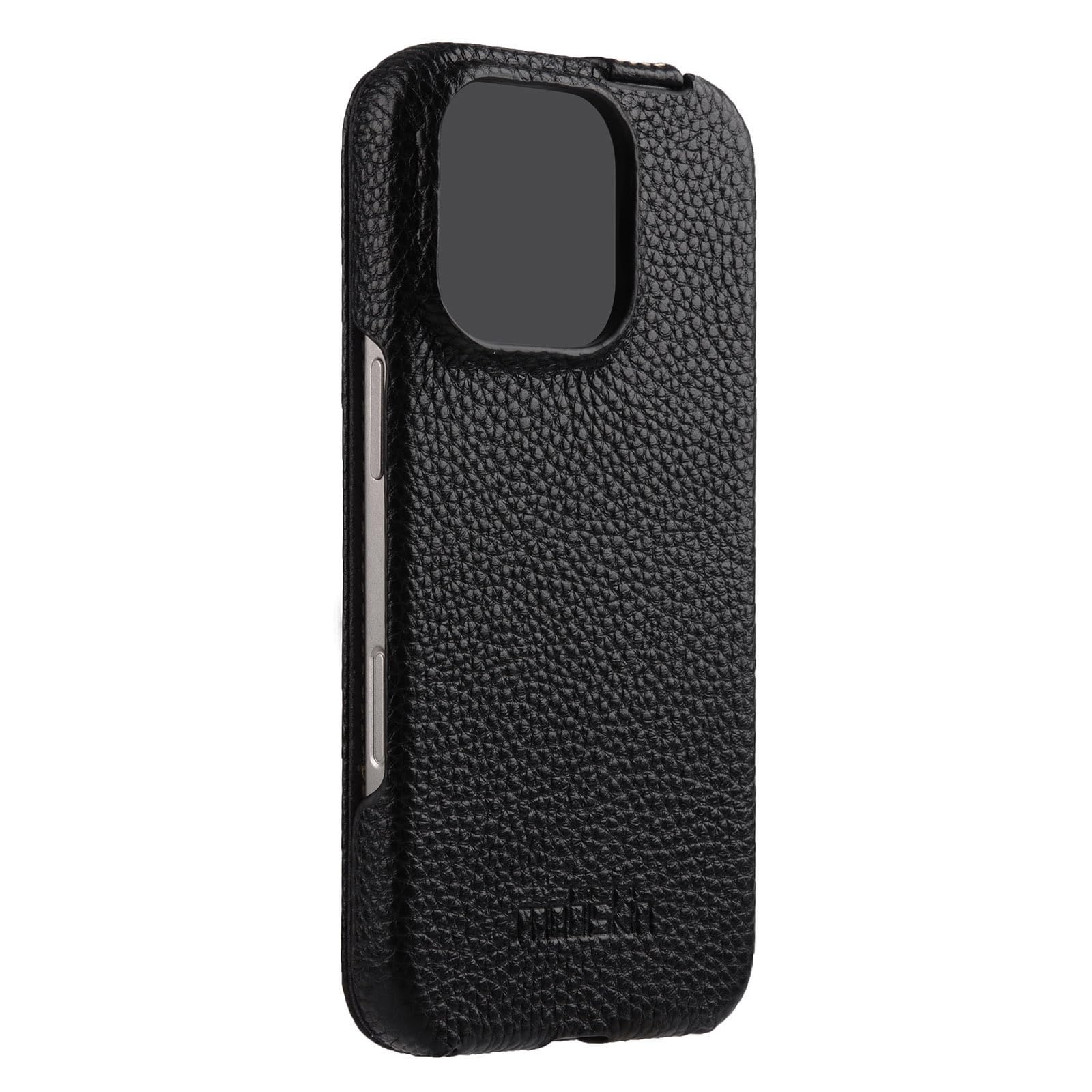 Funda con tapa para iPhone 16 PRO (6,3 pulgadas), color negro | Funda para teléfono móvil con revestimiento de piel, funda compatible con MagSafe, funda fina, plegable verticalmente