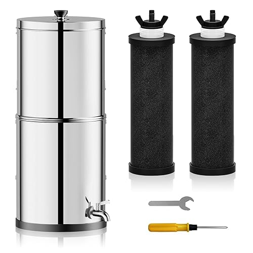Miniatura 1 de Sistema de filtro de agua alimentado por gravedad con 2 elementos de filtro negros, certificación NSFANSI 42, proporciona agua refrescante limpia en