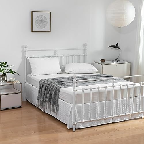 Miniatura 9 de Falda de cama tamaño Queen, falda de cama plisada con esquinas divididas, volantes de polvo a medida de 14 pulgadas, fácil ajuste, lavable a máquina