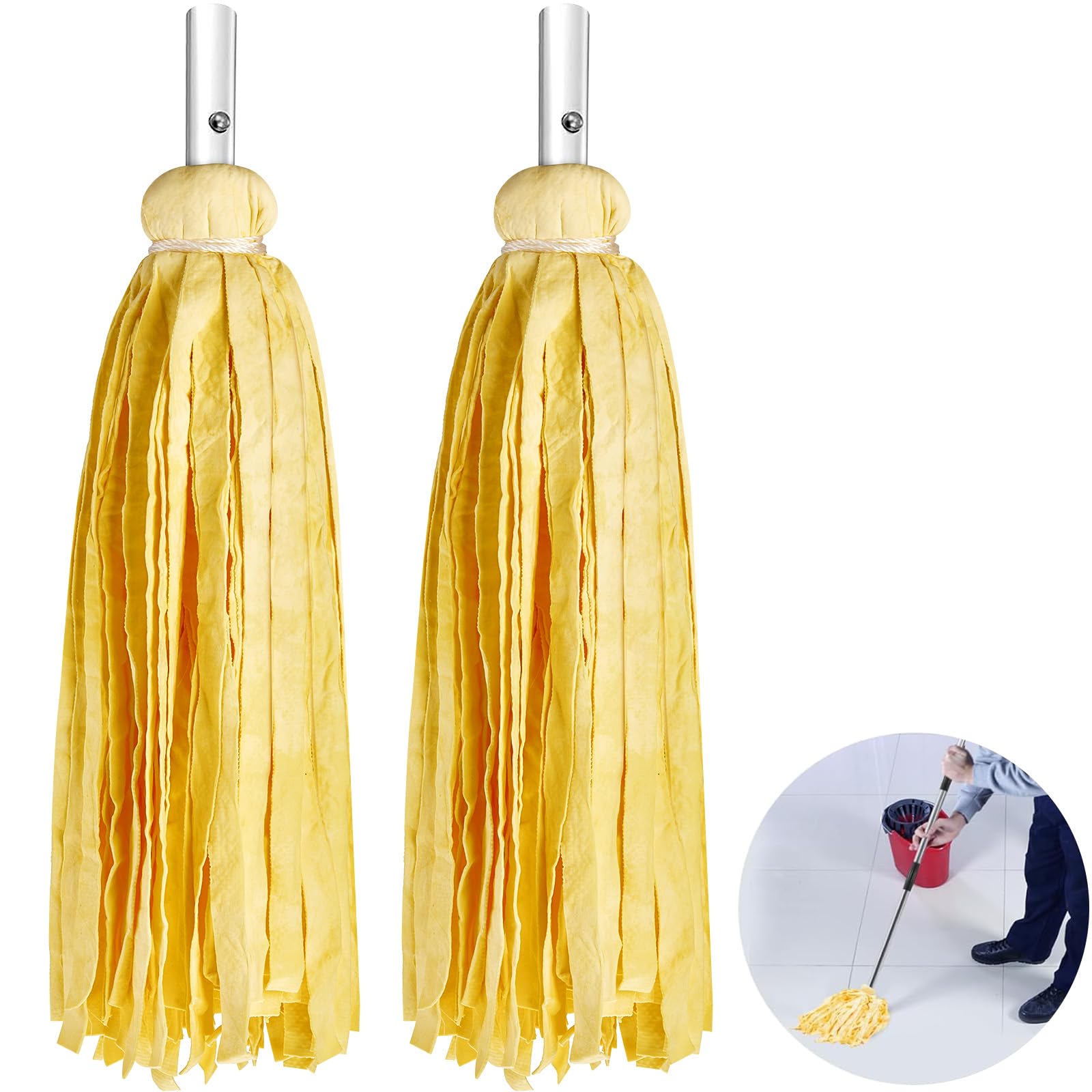 Maxcheck 2 Pcs Synthetic Chamois Mop Absorbent Mop Head Car Boat Drying Thirsty Mop for Marine Deck Cleaning, Yellow