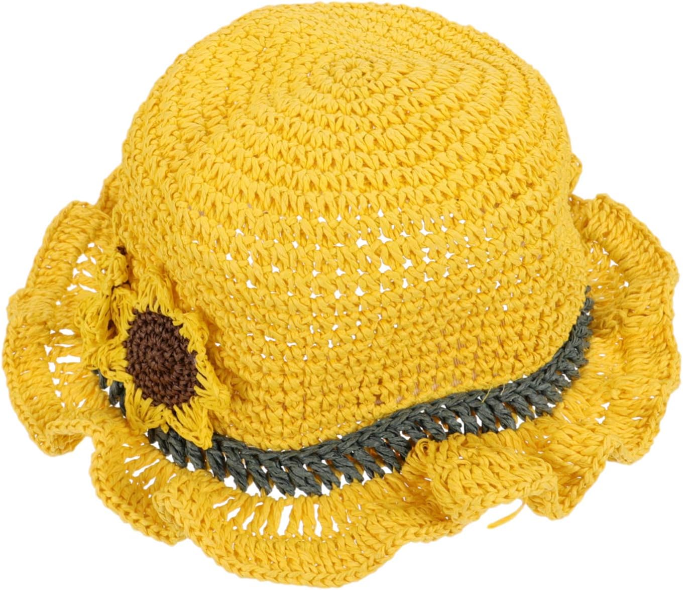 Kids Sunflower Straw Hat, Breathable Toddler Beach Sun Cap with Cute Flower Design, Lightweight UV Protection Sun Hat for Girls for Summer Outdoor Activities Yellow