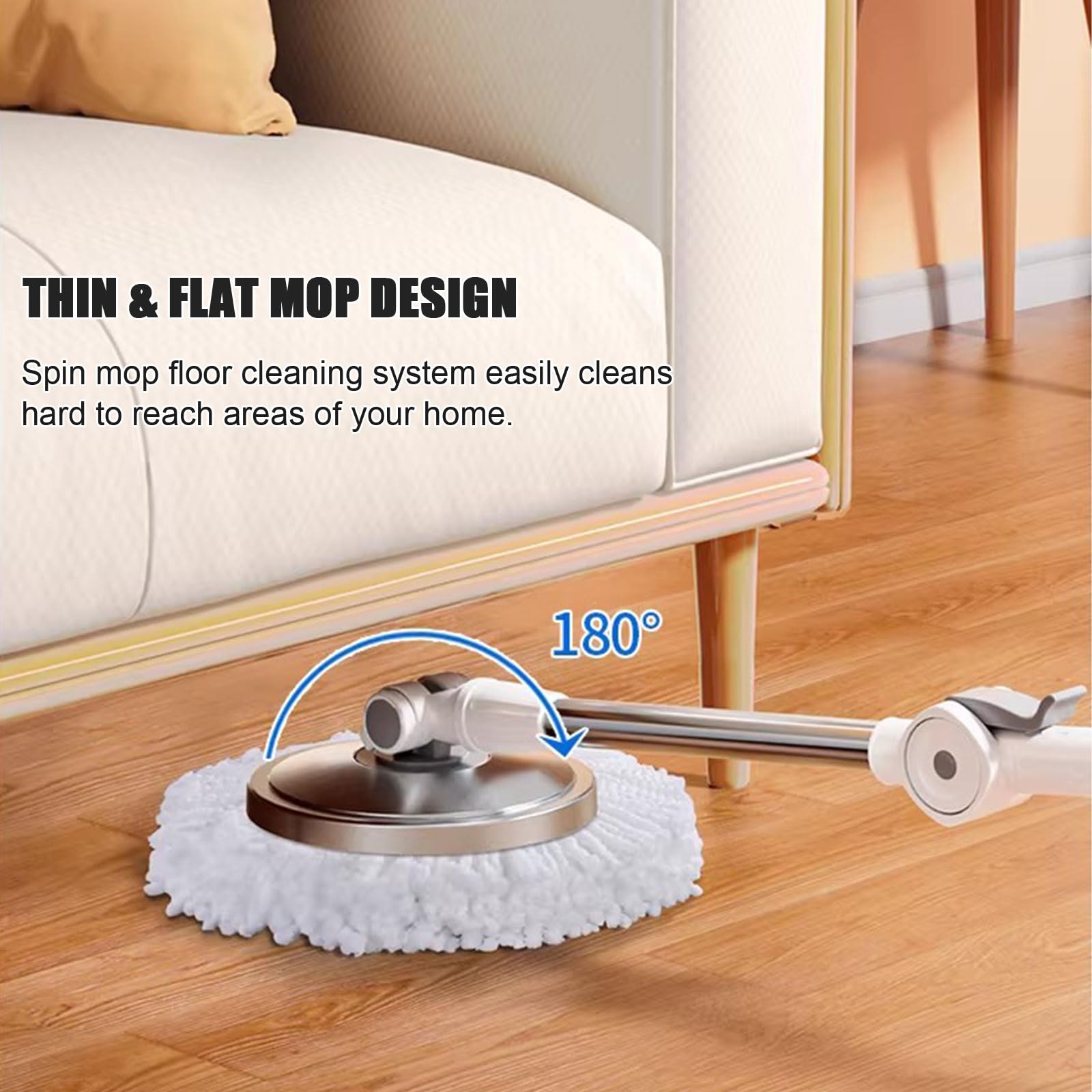 Juego de fregona giratoria y Cubo con escurridor, Trapeador de Polvo húmedo Giratorio 360, Mango extendido de Acero Inoxidable de 53,5" para Limpieza de Pisos/Paredes,7 Microfiber Mop Pads