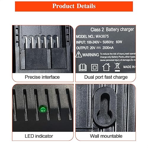 Miniatura 5 de WA3875 Reemplazo Worx 20v cargador de batería de litio compatible con baterías Worx 20v Wa3757 Wa3578 WA3525 Wa3522 WA3544, etc