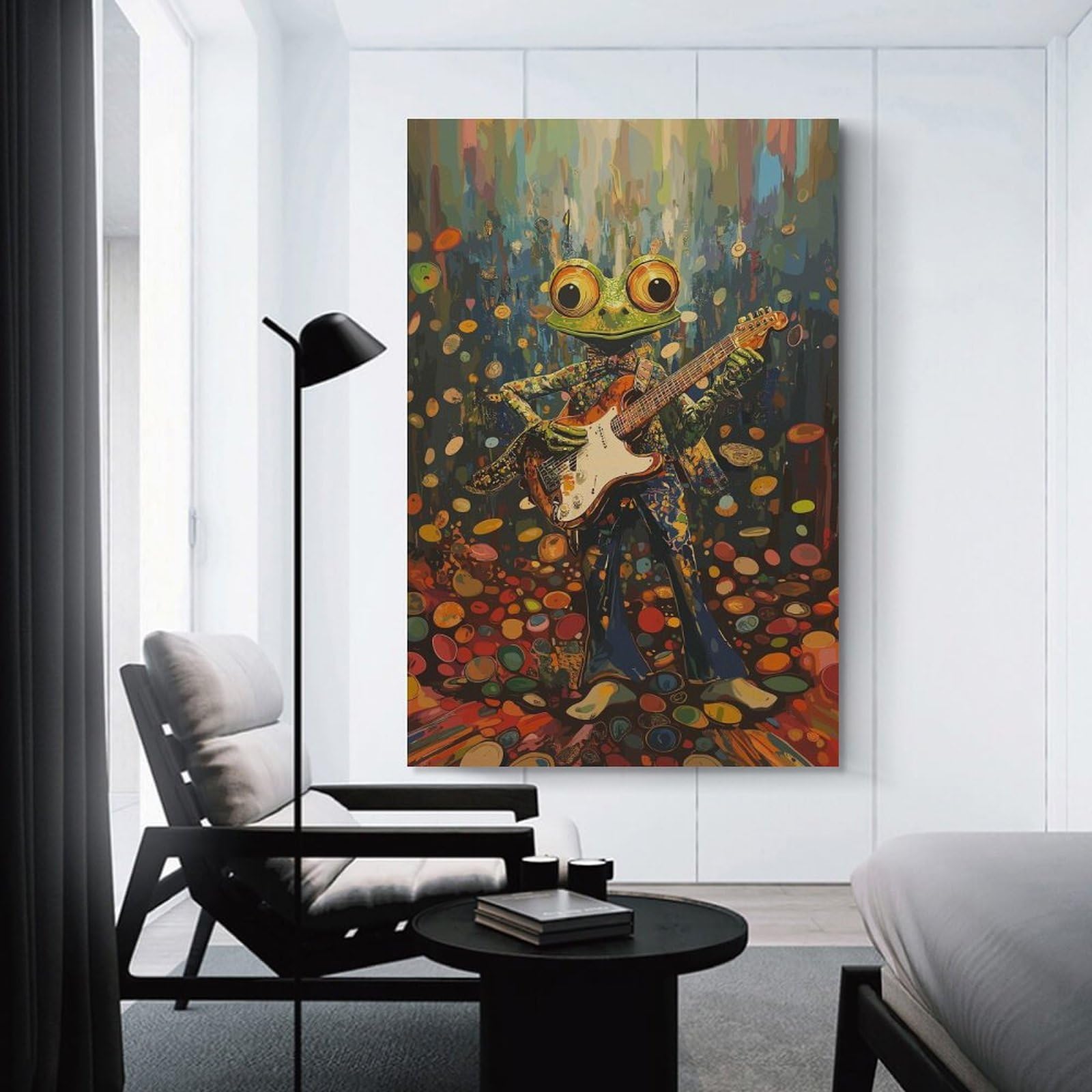 Junmoney Hanging Wall Art Cool Frog Rock Star, 24x36inch(60x90cm), for Wall Displays, Bedrooms Or Room Updates, Wall Decor Suited to Curated Displays