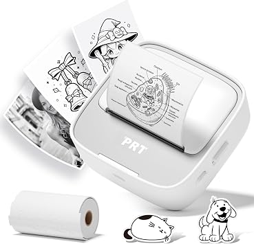 PRT Mini Sticker Printer Portable Thermal Printer with 1 Roll Sticker Paper Inkless Sticker Maker Bluetooth Label Printer for Study Notes,Lists,Pictures,DIY Creations Small Printers for Home Use