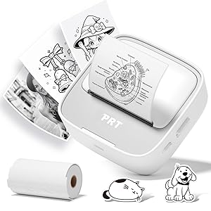 PRT Mini Sticker Printer, Portable Thermal Printer with 1 Roll Sticker Paper, Inkless Sticker Maker, Bluetooth Label Printer for Study Notes,Lists,Pictures,DIY Creations Small Printers for Home Use