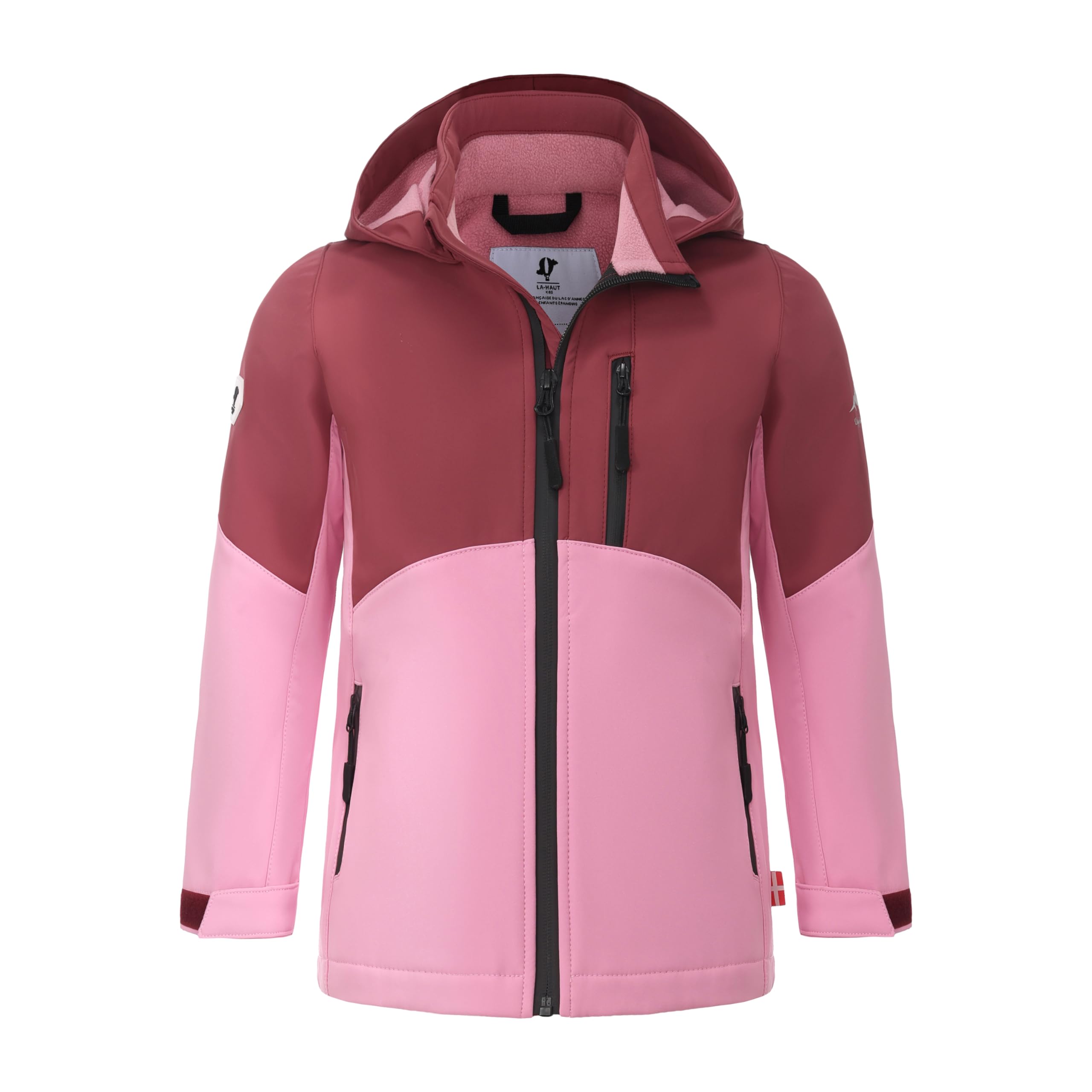 Veste softshell coupe‑vent imperméable avec capuche pour enfants filles et garçons, Doublure en polaire pour printemps automne en plein air. Matière Imperméabilité de 5000mm sans PFC.