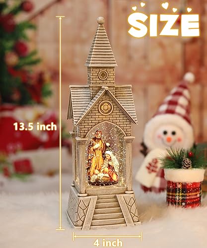 Miniatura 5 de Globo de nieve musical de Navidad, belén con regalos cristianos, linterna de globo de nieve de Navidad con temporizador de 6 horas, linterna