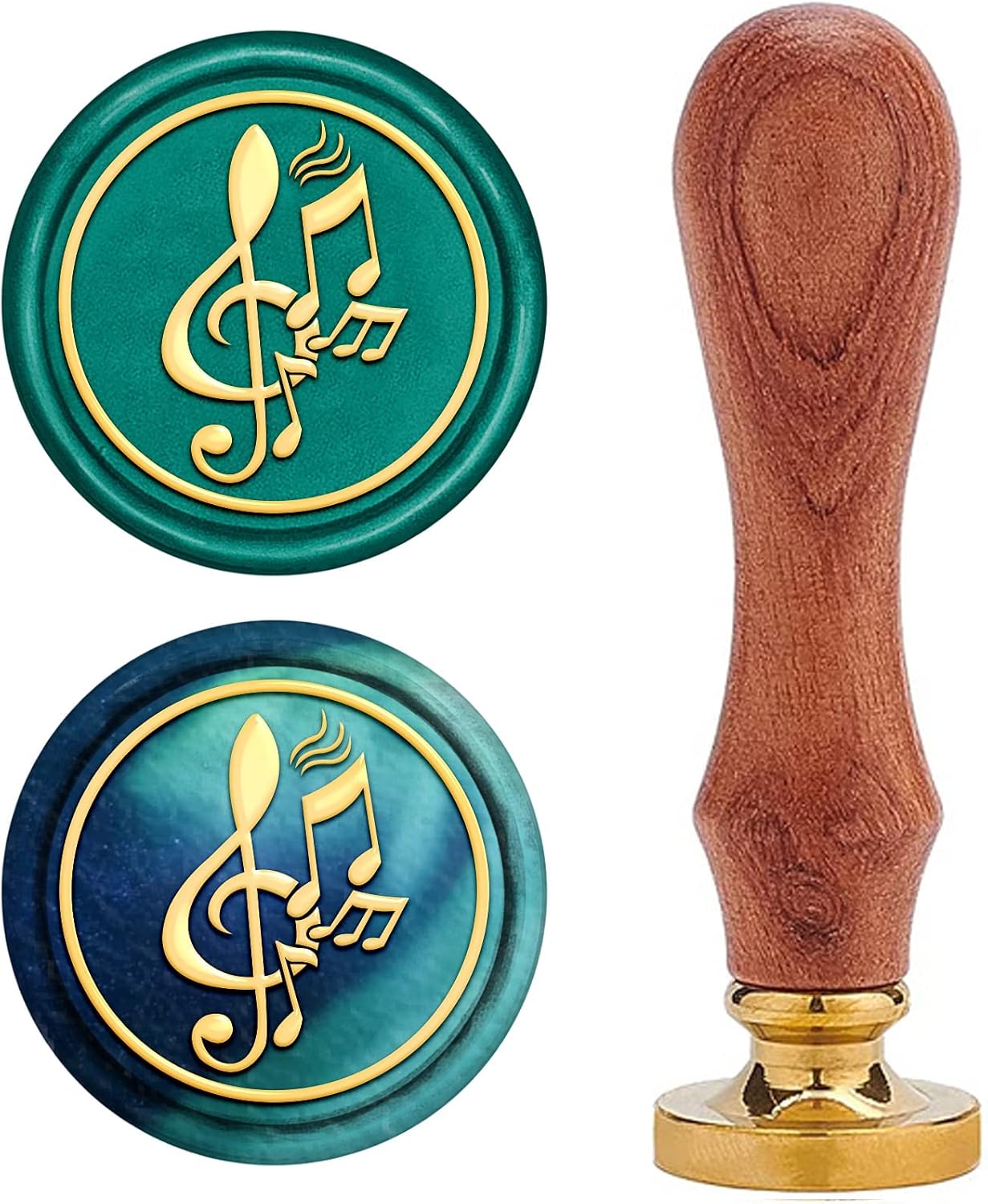 CRASPIRE Sello de cera con notas musicales, sellos de cera vintage, sello de madera retro, cabeza de latón extraíble de 0.98 pulgadas para sobres de