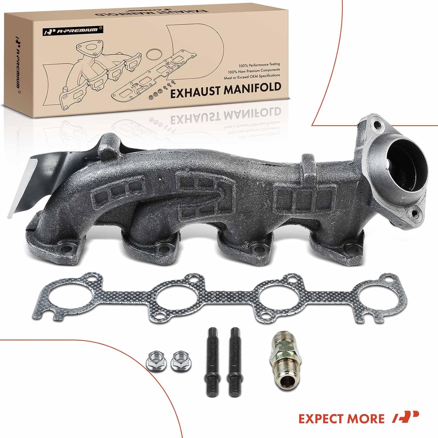 A-Premium Left Engine Exhaust Manifold Kit W/Gasket & Studs & Nuts & Bolt & Heat Shield [SOHC 8Cyl 4.6L] Compatible with Ford F-150 F150 2004-2006, Expedition 2003-2004
