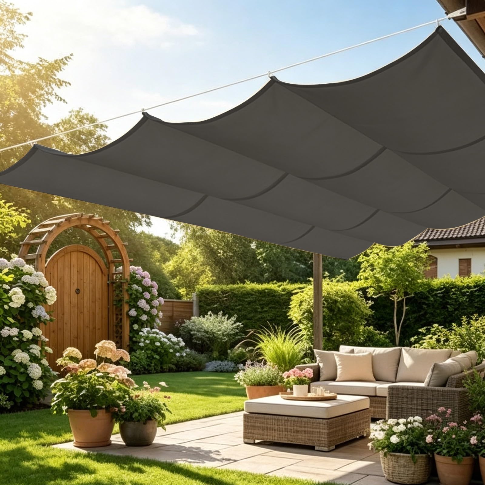Żagiel Przeciwsłoneczny Ogrodowy 190 x 380 cm Odporny Na Warunki Atmosferyczne Wytrzymały Żagiel Przeciwsłoneczny Premium Prostokątny Na Ogród Kwiat Roślina Szklarnia, Ciemny szary
