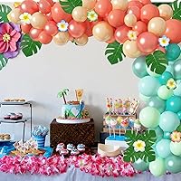 Vista 6 de Ouddy Party Tropical Balloon Garland Arch Kit, 12"10"5" Rose Gold Blush Blue Balloons Artificial Palm Leaves Plumeria for Magic Theme Birthday Party