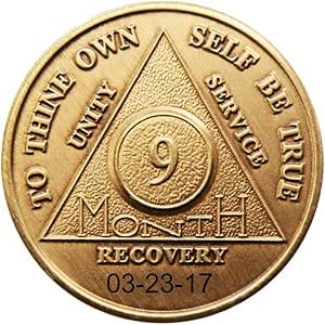 9 Year AA Sobriety Medallion - Personalized Antique Bronze Recovery Chip