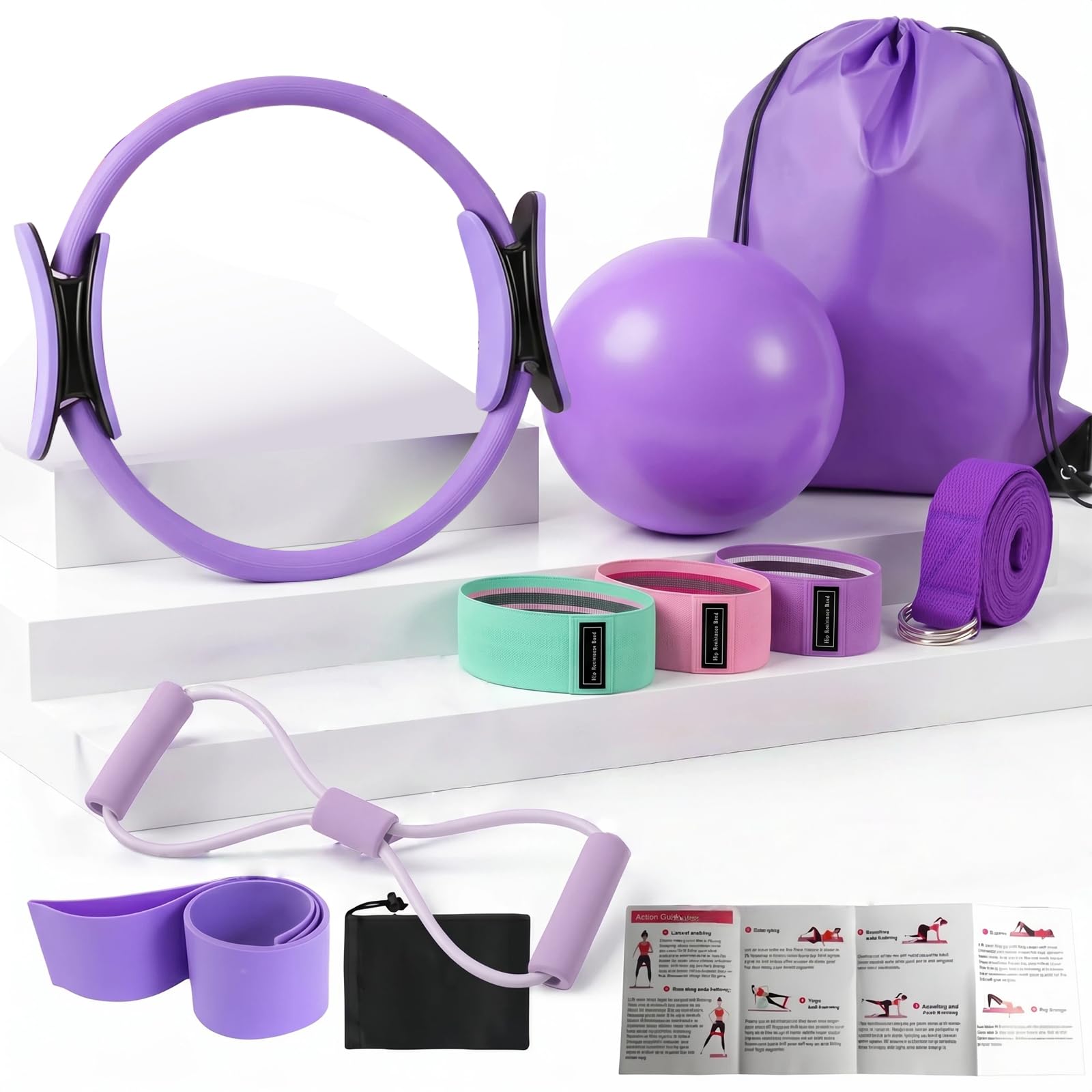 Kit de Pilates à Domicile pour Femmes : Ballon et Anneau de Pilates, Bandes de résistance, Anneau d'entraînement, équipement de Fitness à Domicile pour Le renforcement (Femmes et Hommes)