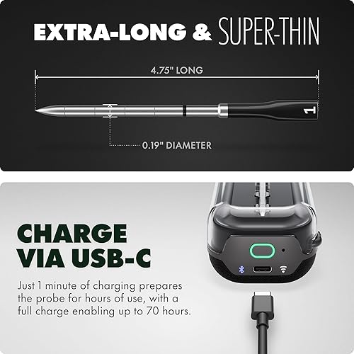 Miniatura 5 de CHEF iQ Sense Termómetro inalámbrico inteligente para carne Sonda ultrafina Rango ilimitado WiFi Seguro para calor de 1000 F 5 sensores